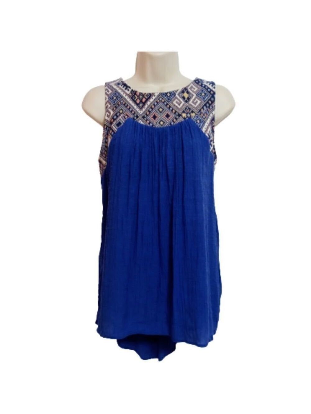 Doe & Rae Blue Woven Gauze Tapestry Top Medium